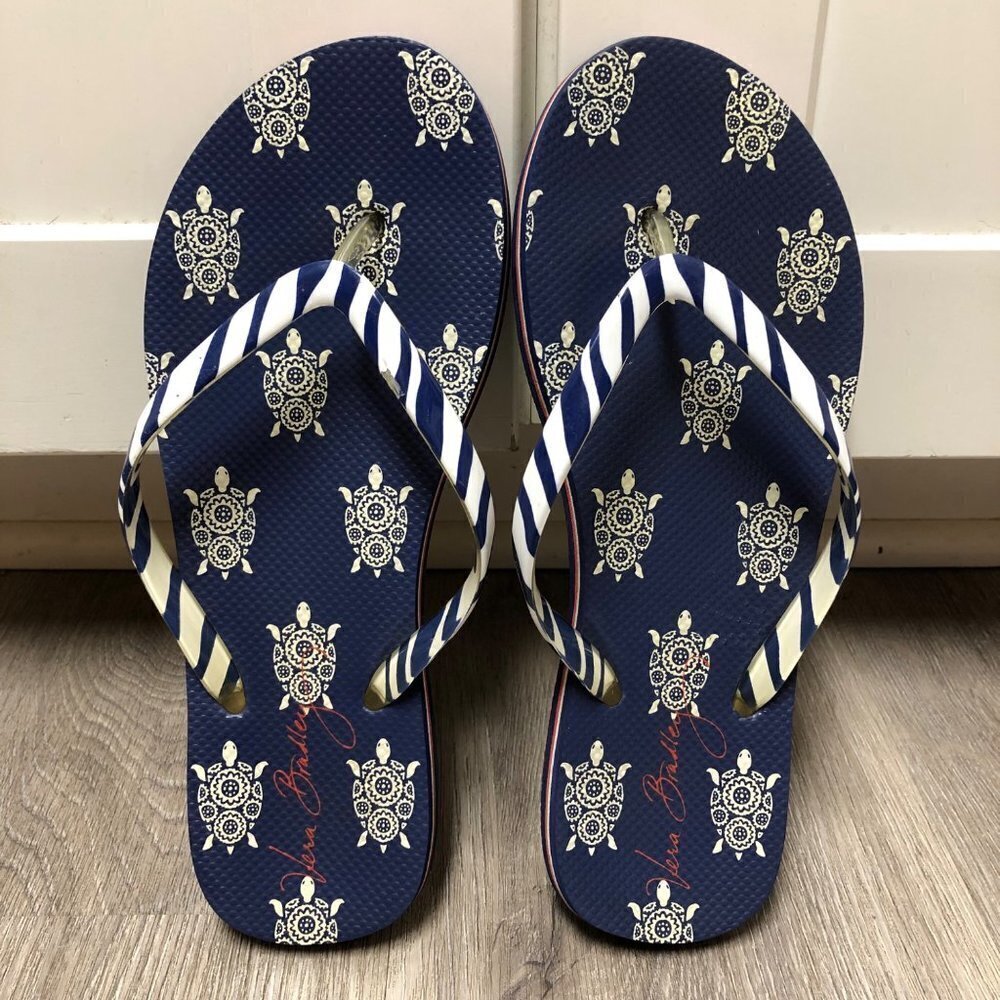 Vera Bradley Size 7/8 Turtle Flip Flops Red White and Blue Patriotic Sandals